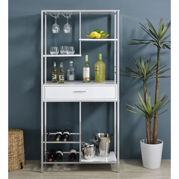 Draper - 5 Shelf LED Wine Cabinet With Pull Out Drawer - Gloss White Furniture Max
