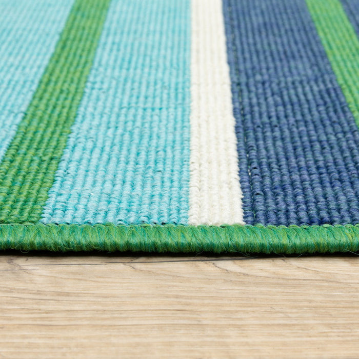 9' X 13' Geometric Stain Resistant Indoor & Outdoor Area Rug - Blue / Green