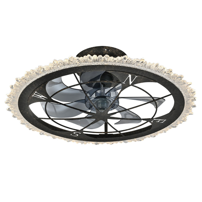 Caged Ceiling Fan & Remote Controlled Dimmable LED Lights, Flush Mount Fan, Low Profile Design - Antique Black Daily Nest