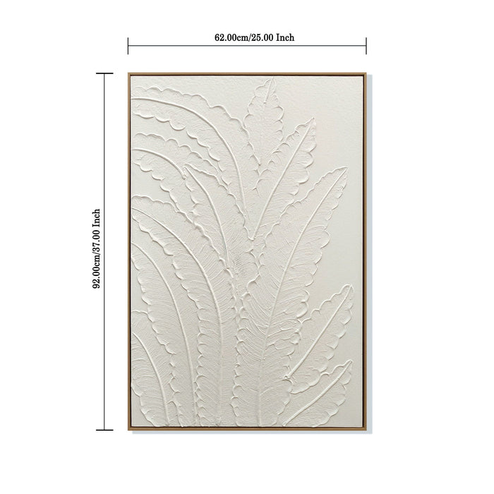 Framed Botanical Leaf Wall Art, Thick Textured Canvas Painting, Neutral Decor For Living Room - White Daily Nest
