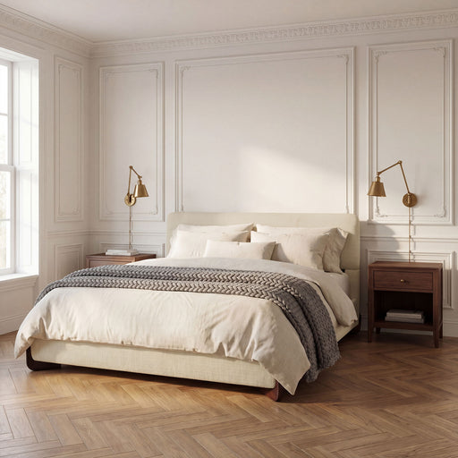 Queen Size Upholstered Bed With Slat Support - Beige Noble House