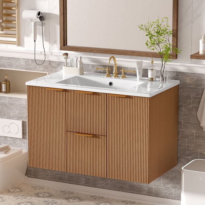 Modern Wall Mounted Bathroom Vanity, Soft Close Doors Hearth and Haven