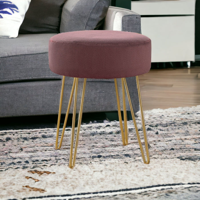 Velvet Round Ottoman - Plum / Gold