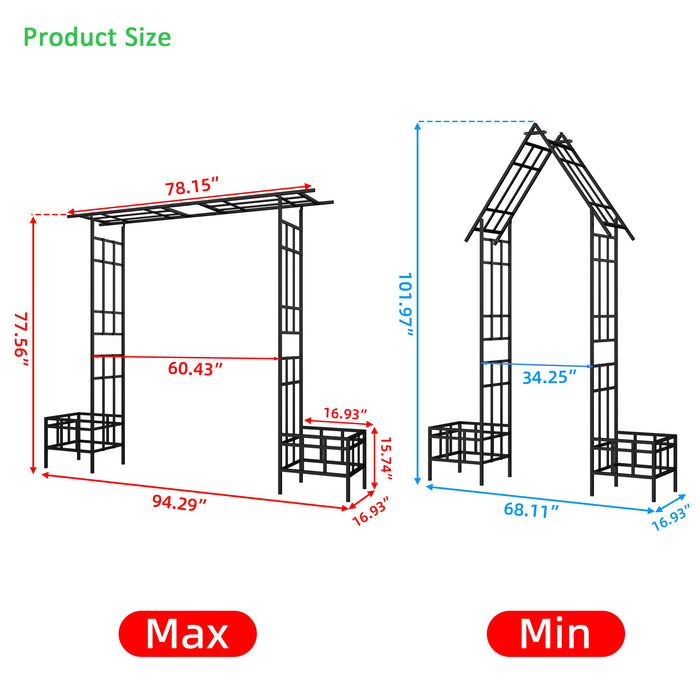 Garden Arch With Adjustable & Climbing Plants Support - Black Daily Nest
