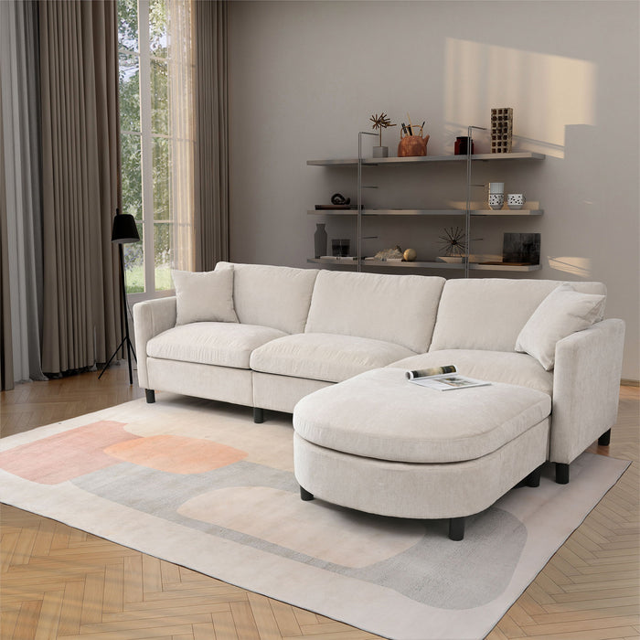 107.87' Sectional Sofa Couch With 1 Ottoman, Seat Cushion And Back Cushion Removable - Beige