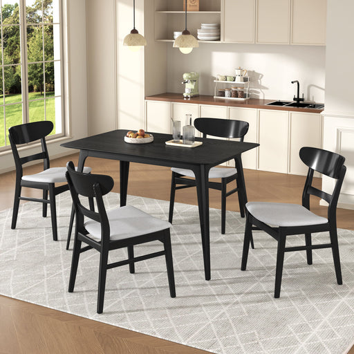 5 Piece Dining Set With 1 Table And 4 Upholstered Chairs - Black / Light Gray Noble House