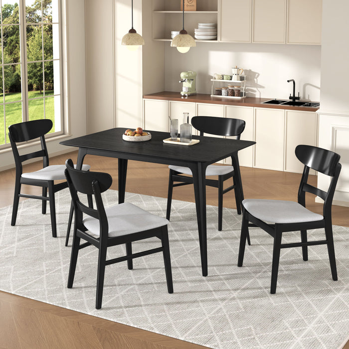 5 Piece Dining Set With 1 Table And 4 Upholstered Chairs - Black / Light Gray Noble House