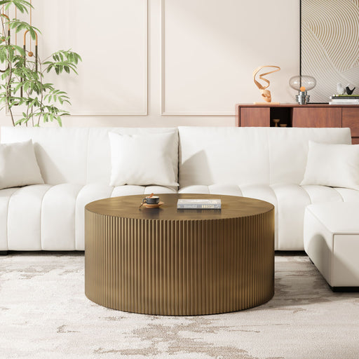 Modern Wave Stripe Round Coffee Table With Spacious Top Home Essentials