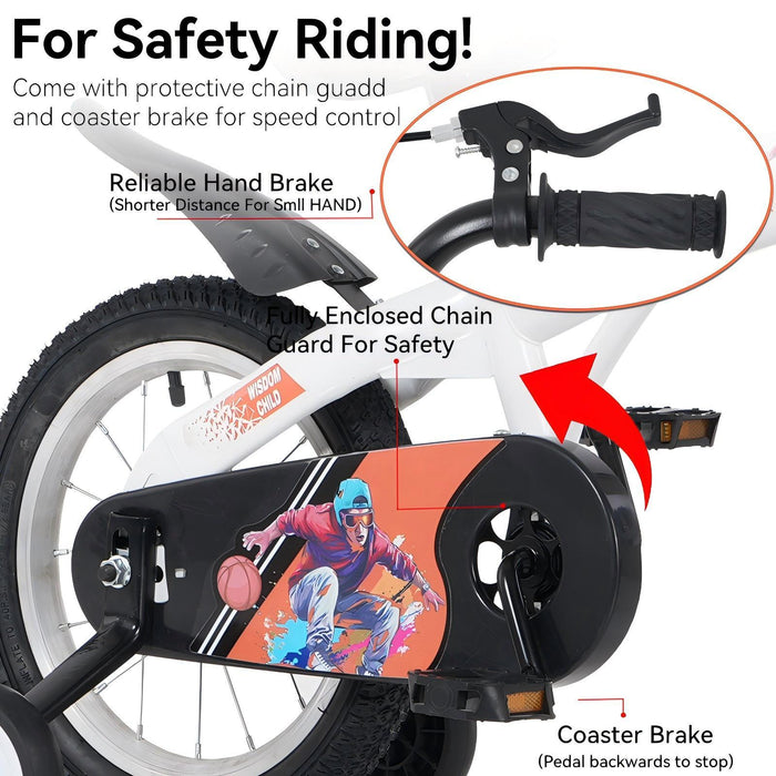 Fkznpj - 18" Sporty Kids Bike With Training Wheels And Stand Adjustable Saddle Suitable For Boys And Girls Aged 5 - 10 Years Tall Height 39 - 49" Available In A Variety Of Colors Daily Nest
