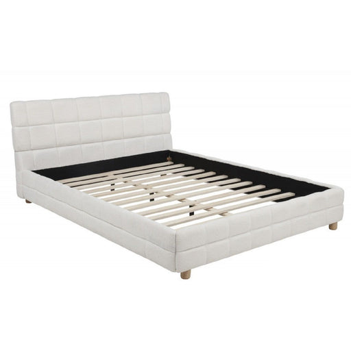 Modern Platform Bed With Upholstered Grid-Patterned Headboard Home Essentials