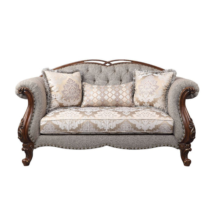 Miyeon - Loveseat With 3 Pillows - Fabric & Cherry ACME