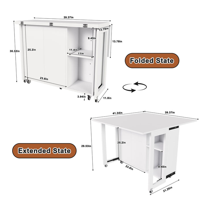 3 In 1 Foldable Side Table With 4 Storage Shelves Home Essentials