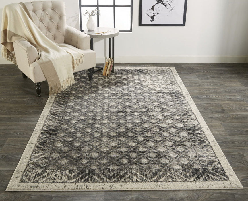Abstract Stain Resistant Area Rug - Ivory Black And Taupe - 10' X 14'