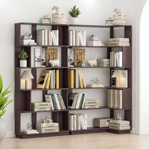 Ox Blood - Red 90Cm L-Shaped Freestanding Corner Bookshelf With Anti Tip Safety, Storage Cabinet For Living Room - Ox Blood Red Home Essentials