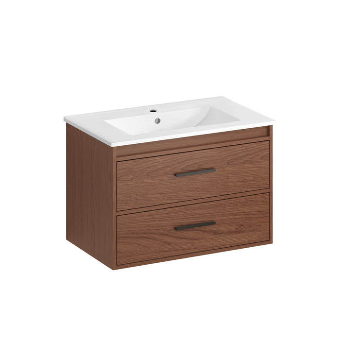 Wall Mounting Bathroom Vanity With Soft Close 2 Drawer, Sink - Reddish Brown Home Essentials