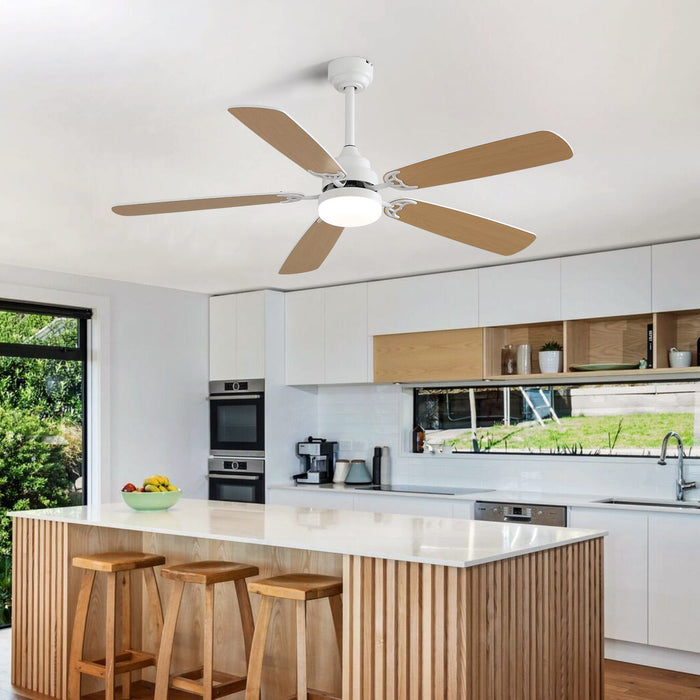52" DC Motor Ceiling Fan With LED Light, 6 Speed Remote Control, Reversible Blades For Living Room - White Daily Nest