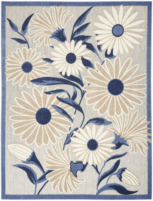 8' X 11' Floral Stain Resistant Non Skid Area Rug - Gray / Blue