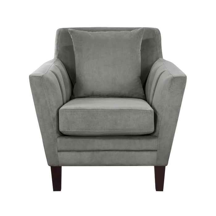 Stylish Home Accent Chair Gray Velvet Upholstery Matching Pillow Solid Wood Furniture Living Room 1 Piece