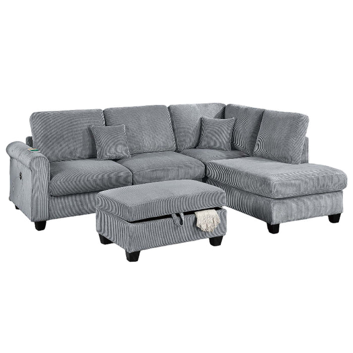 Contemporary Sectional Set With Right Arm Chaise, Left Arm Sofa With USB Port, Storage Ottoman Home Essentials