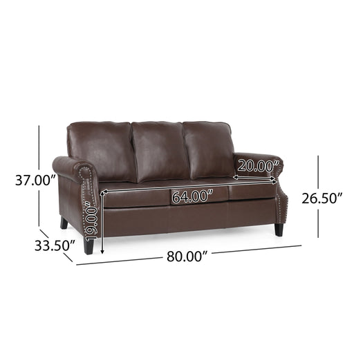 Contemporary 3 Seater Sofa With Nailhead Trim Noble House