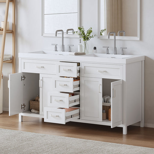 59.1" Minimalist Double Sink Bathroom Vanity With Top, Soft Close Doors & Drawers - White Noble House