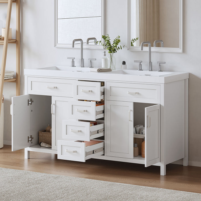 59.1" Minimalist Double Sink Bathroom Vanity With Top, Soft Close Doors & Drawers - White Noble House
