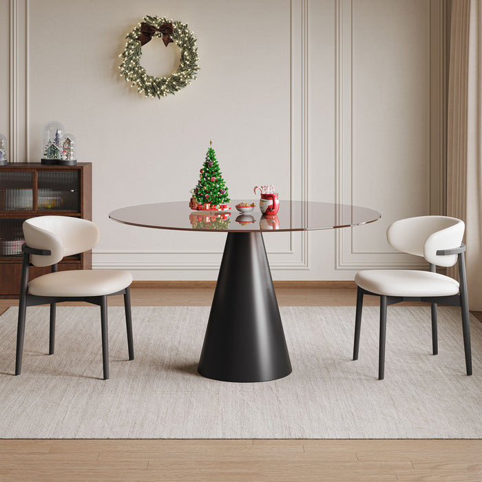 Round Dining Table - Black / Brown - Glass Home Essentials