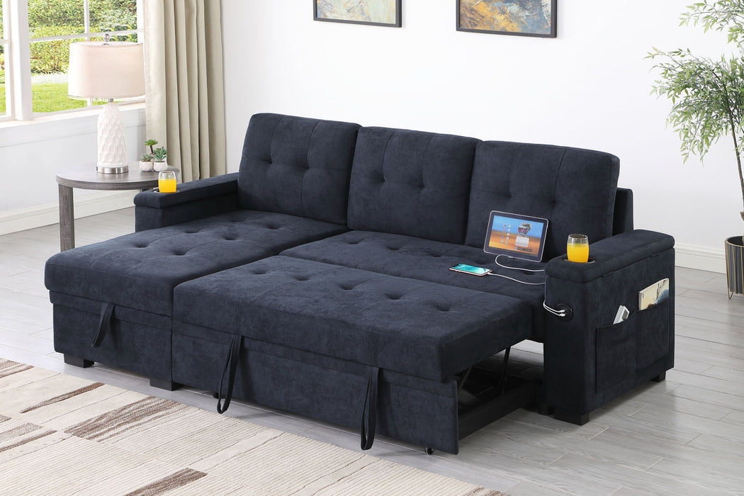 Ashlyn II - 84"W Woven Fabric Reversible Sleeper Sectional Sofa with Storage Chaise