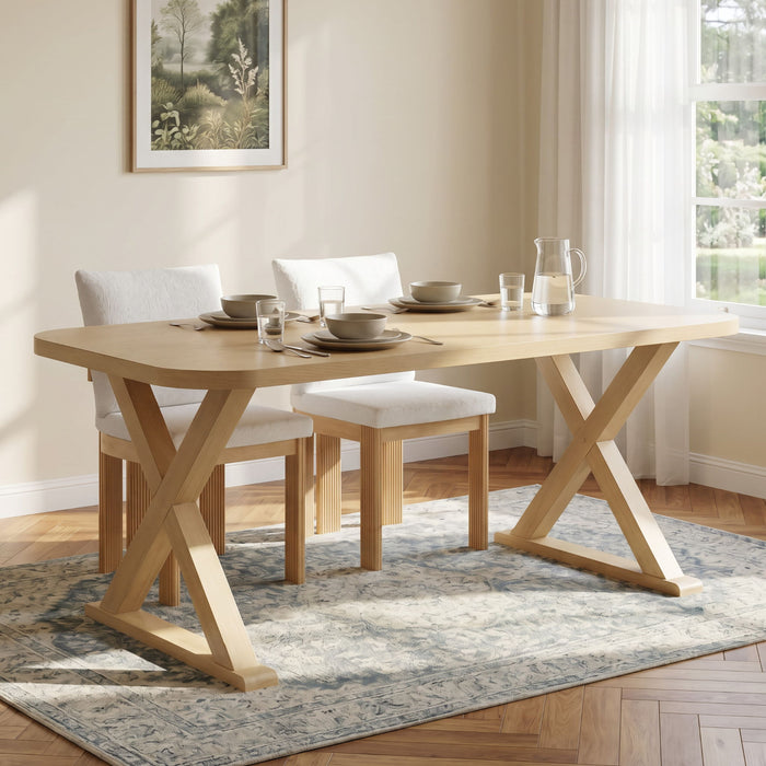Dining Table With X-Shaped Legs, Rectangular Indoor - Natural Noble House