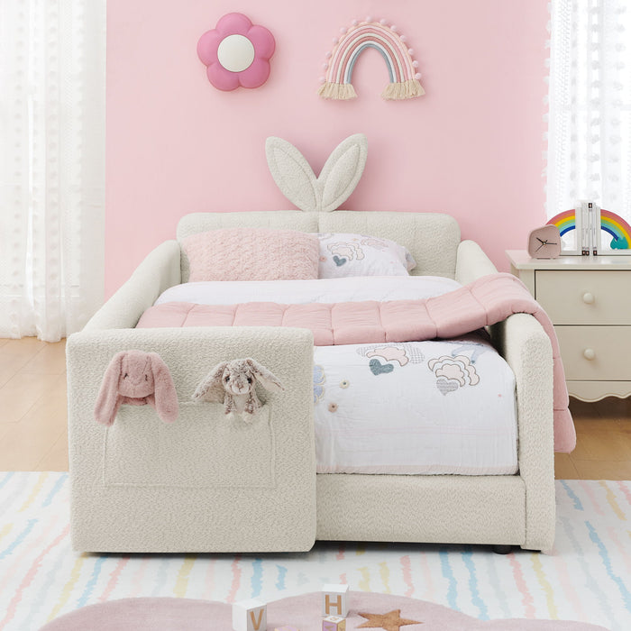 Cute Rabbit Ear Upholstered Platform Bed Frame With Safety Rail Home Essentials