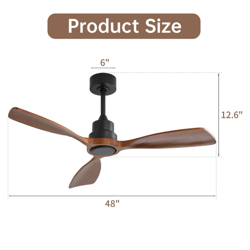 48" Ceiling Fan Without Light, 3 Solid Wood Blades Outdoor Ceiling Fan 6 - Speed Reversible DC Motor For Living Room - Black Daily Nest