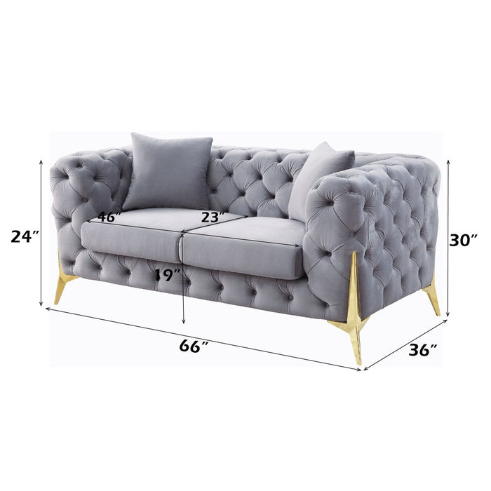 Jelanea - Loveseat With 2 Pillows - Gray Velvet & Gold ACME