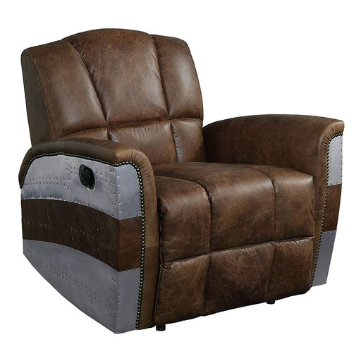 Brancaster - Power Motion Recliner - Retro Brown Top Grain Leather & Aluminum ACME