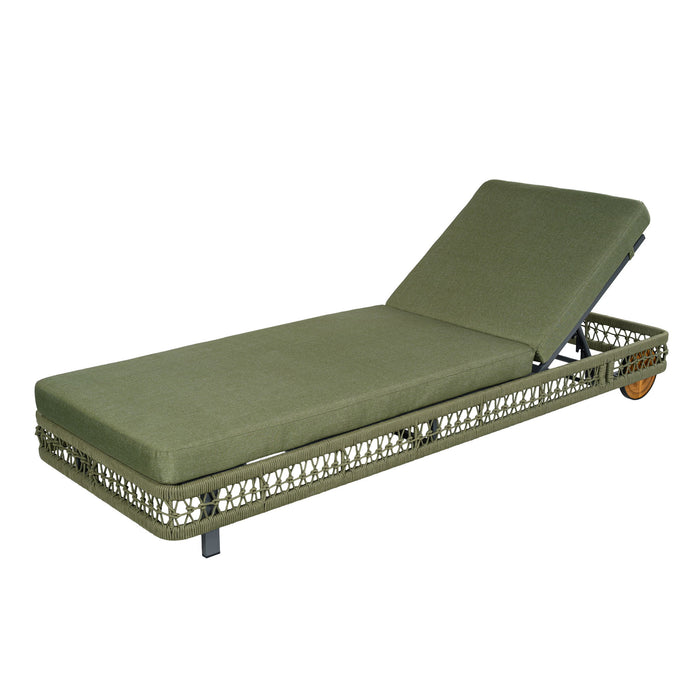 Outdoor Chaise Lounge With Wheels, 5 Position Adjustable Backrest Noble House