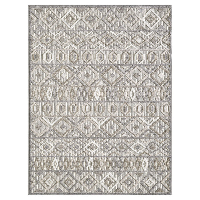 5' X 7' Southwestern Stain Resistant Indoor / Outdoor Area Rug - Gray / Ivory