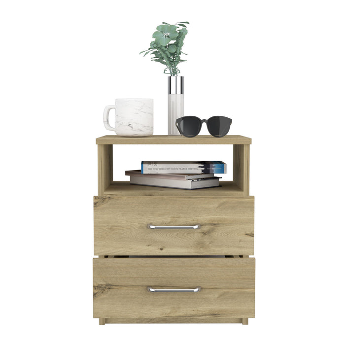16" x 12.9" x 19.9" Two Drawer Faux Wood Nightstand - Oak