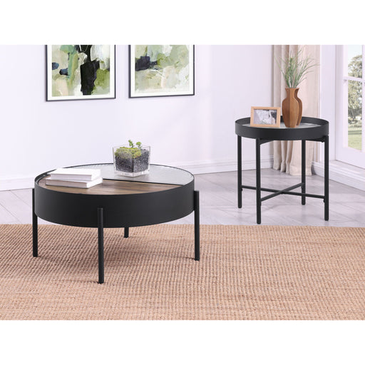 Rafael - 2 Piece Coffee Table Set With Sliding Storage - Tan / Black Furniture Max