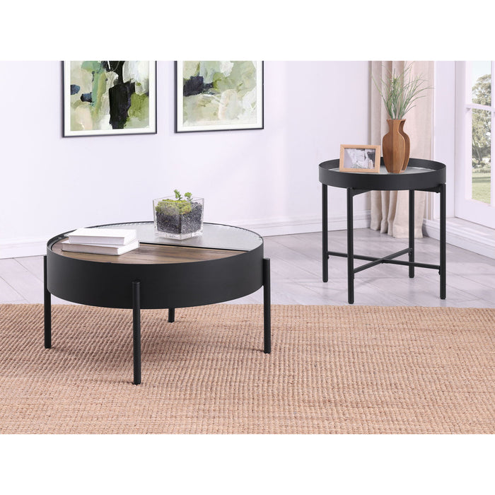 Rafael - 2 Piece Coffee Table Set With Sliding Storage - Tan / Black Furniture Max