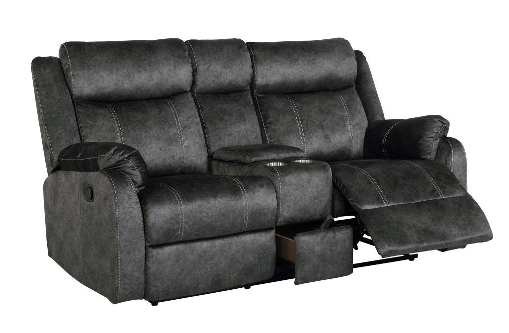 Microfiber Manual Reclining Loveseat With Storage - Dark Gray