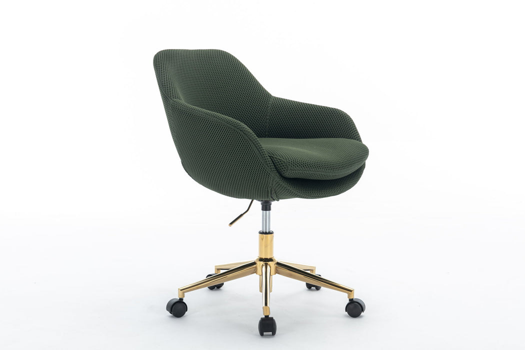 046 - Mesh Fabric Home Office 360°Swivel Chair Adjustable Height With Gold Metal Base, Green