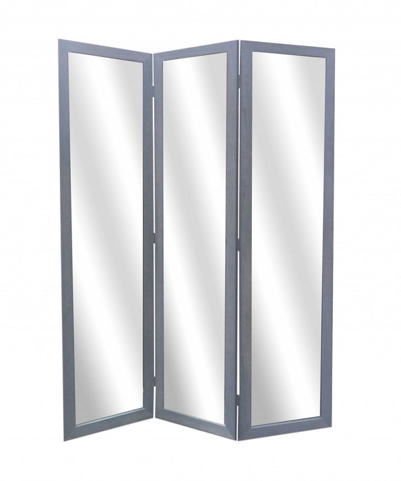 Glass & Wood Mirror Screen - Gray