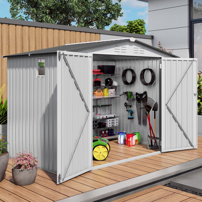 Outdoor Garden Storage Shed, Tool Shed With Pitched Roof Waterproof With 1 Window And 2 Lockable Door - White / Gray Daily Nest