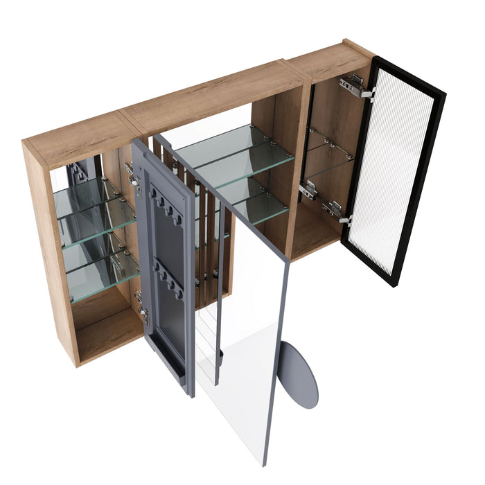 Wall Mounted Bathroom Mirror Cabinet With Soft Close Door, Adjustable Shelves - Imitative Oak Home Essentials