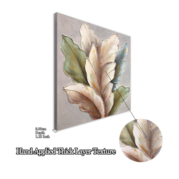 Botanical Leaf Wall Art, Textured Canvas Painting With Accents, Framed Decor For Living Room (Set of 2) - Green Leaf Daily Nest