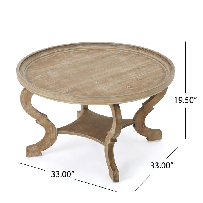 Elegant Coffee Table With Rimmed Top And Curved Design
