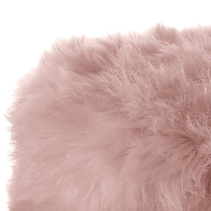 Faux Fur Round Ottoman - Blush