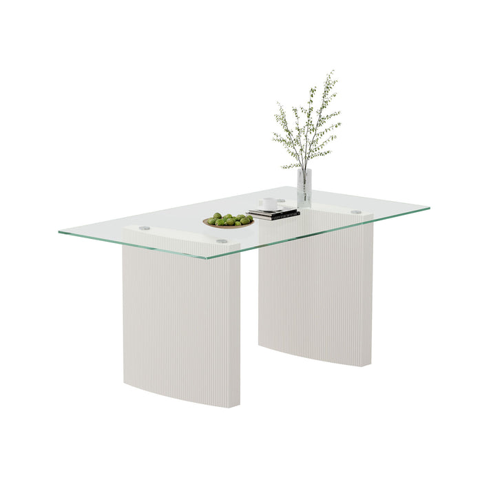 Tempered Glass Top Dining Table With Lacquer Double MDF Pillar - Transparent / White