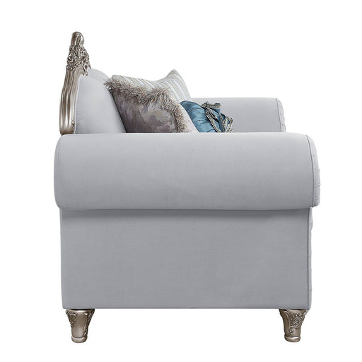 Pelumi - Loveseat With 5 Pillows - Light Gray Linen & Platinum ACME