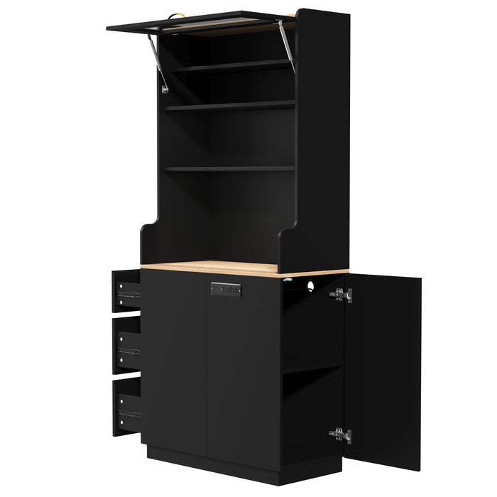 Pantry Cabinet With Hydraulic Flip Top And USB Charging Port Hearth and Haven
