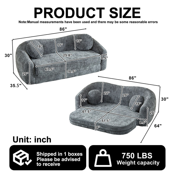 Curved Convertible Sofa, 2 In 1 Frameless Folding Sofa Bed With Pull Out Base And Deep Seat Home Essentials